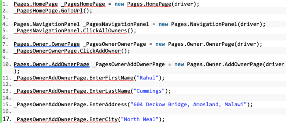 A Java test automation script using Page Object Model