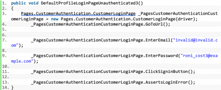 A negative test using page object model