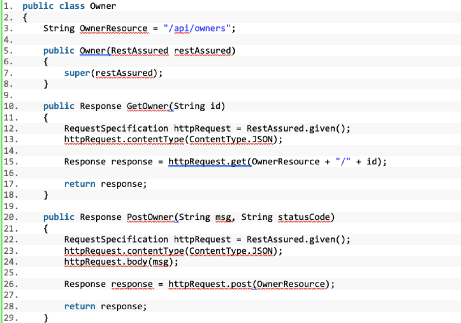 An API test created using the Page Object Model for a REST Assured framework