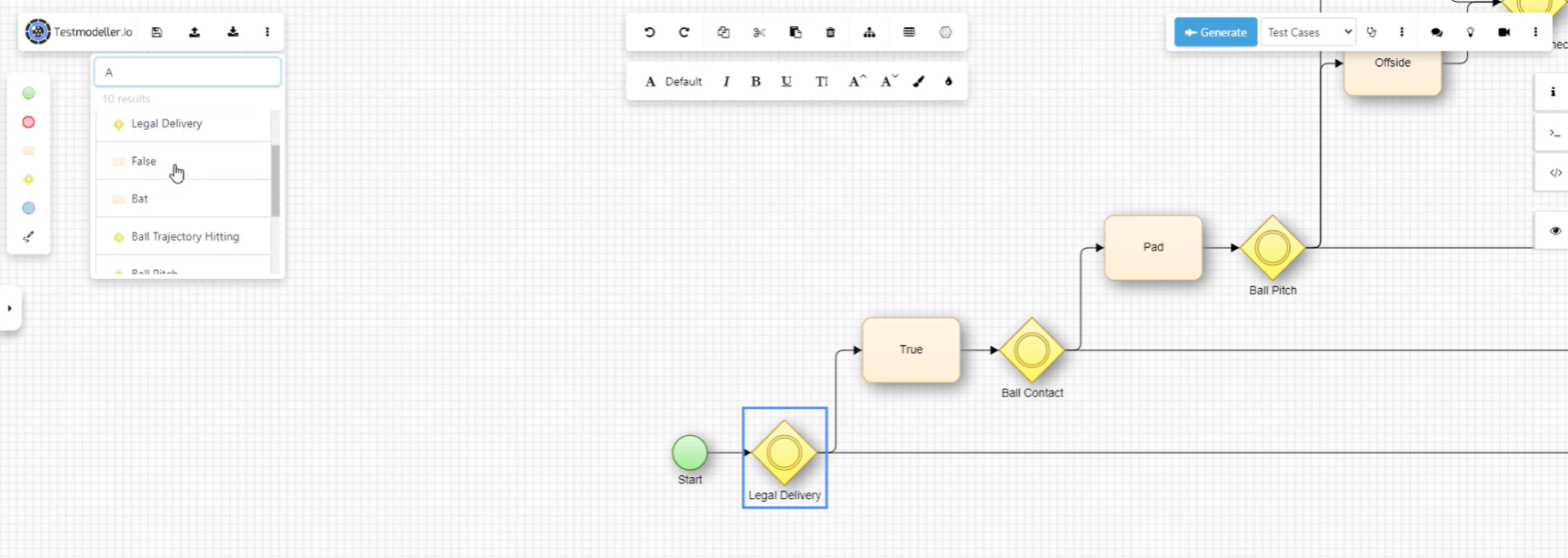 search capability in test modellers model editor