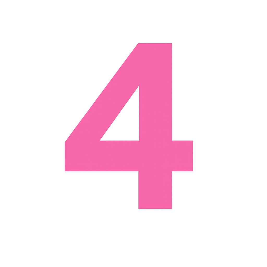 Pink Number 4 on Transparent Background