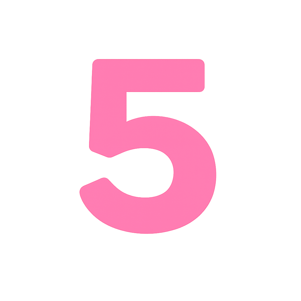 Pink Number 5 on Transparent Background