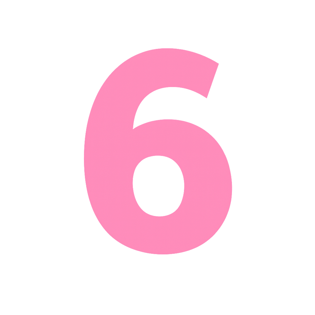 Pink Number 6 on Transparent Background