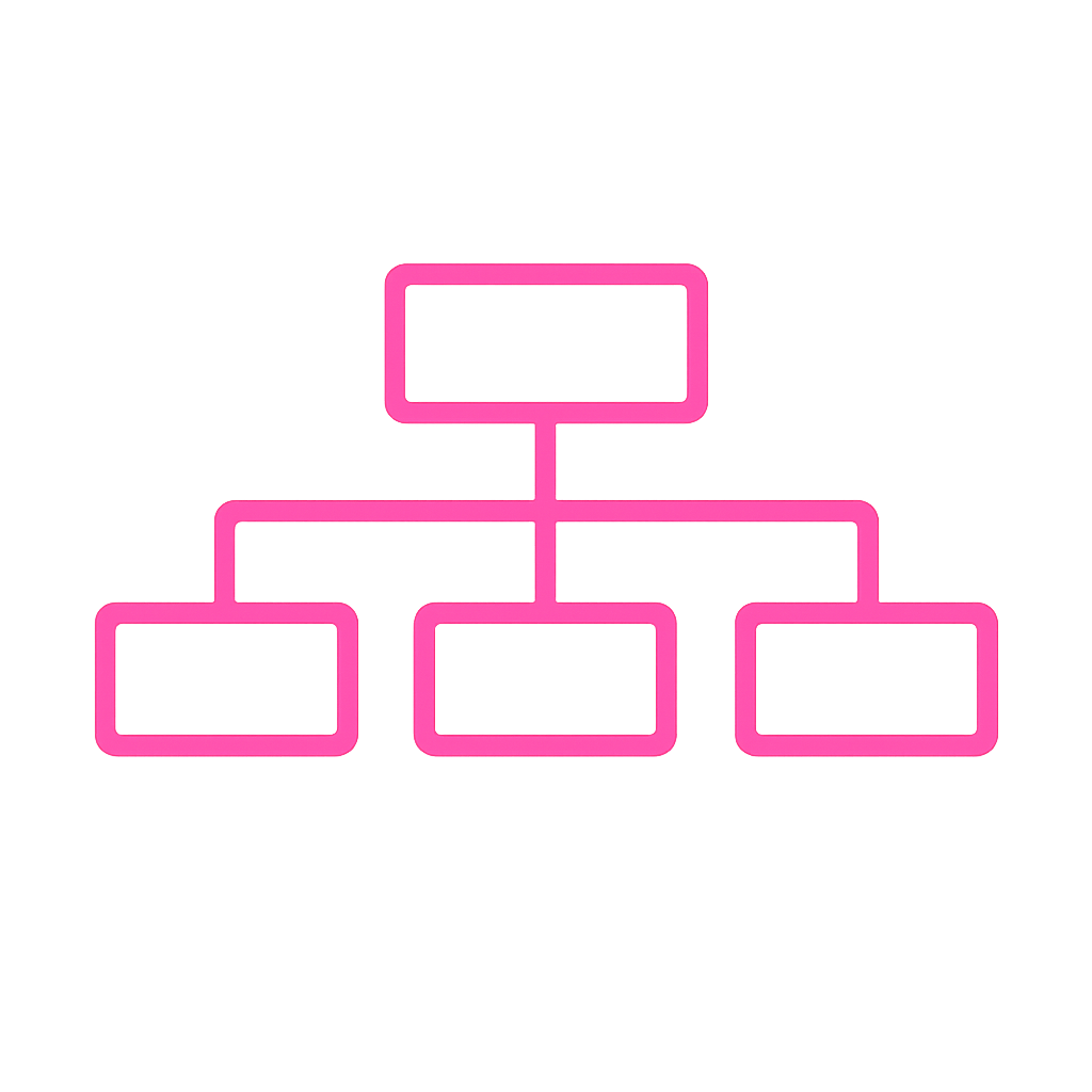 hierarchy tree in pink thicker outline icon just boxes
