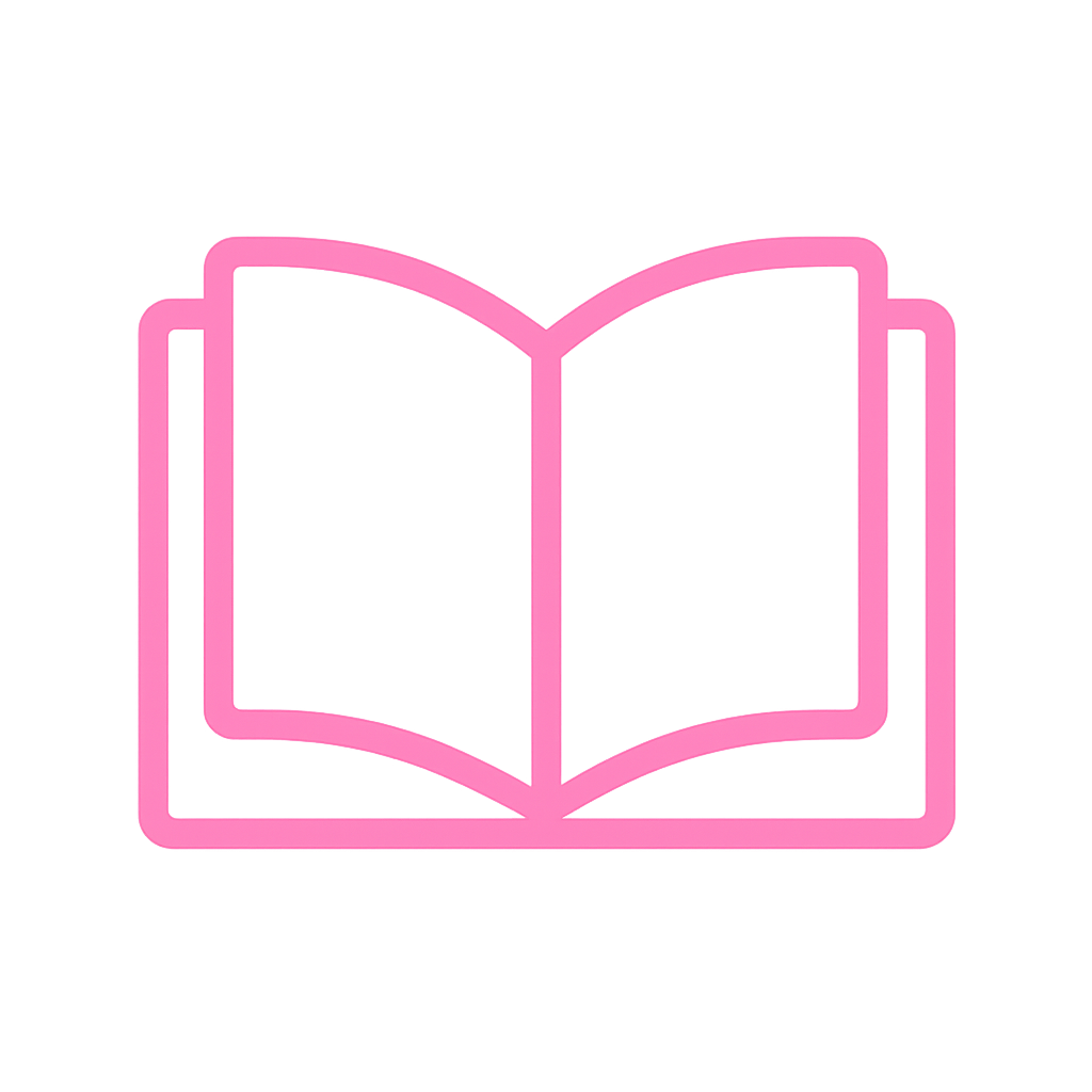open book icon in pink with transparent background